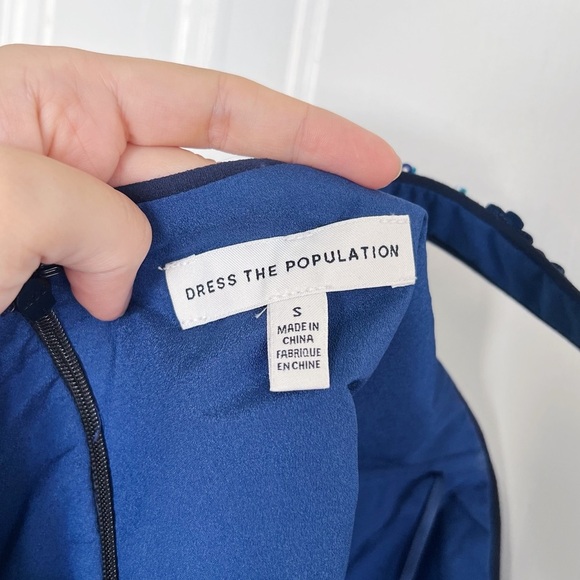 Dress The Population • beaded crop top midnight blue floral applique bustier - Picture 3 of 4